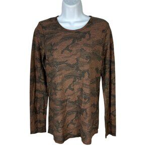 Michael Stars Brown & Black Camo Print Long Sleeve Sparkle Knit Top Size Small